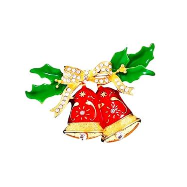 Imagem de BOOZIQ Broches e alfinetes de Natal para mulheres com strass broche de enfeite de Natal bonito guirlanda de árvore de Natal floco de neve alce jingle bells broche de Natal joias de baile acessórios de