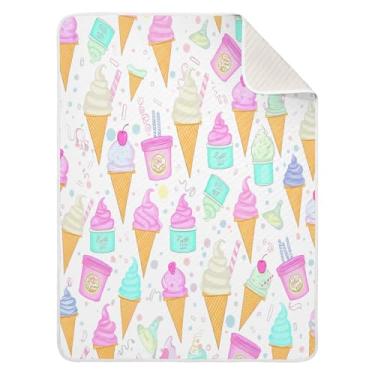 Imagem de Wassud Cobertor macio para bebês com cones de sorvete para meninos e meninas, 76 x 101 cm, para bebês e recém-nascidos, essencial e aconchegante, para berçário, viagem, carrinho de bebê
