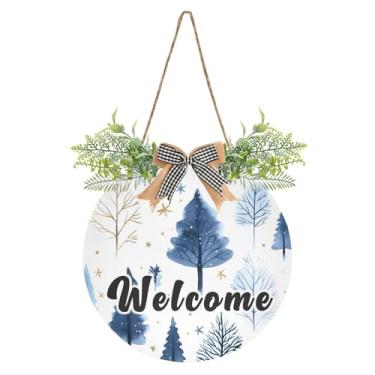 Imagem de YETTASBIN Placa de boas-vindas para árvore de Natal, placa de parede à prova d'água, guirlanda decorativa de alpendre para inauguração de casa, quintal, jardim, decoração de férias, 30 x 30 cm