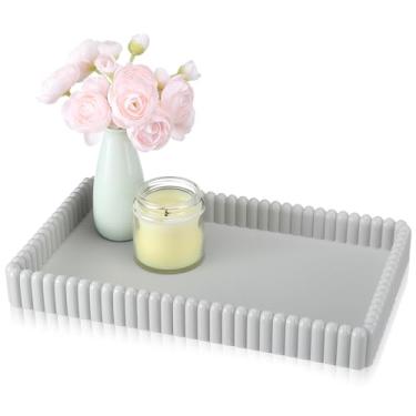 Imagem de Fiwochic 1 bandeja decorativa de concreto de 30,5 cm, decoração de mesa de centro, bandejas retangulares onduladas para casa de fazenda, decoração de casa, sala de jantar, banheiro, entrada, cinza