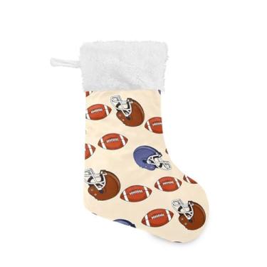 Imagem de Wassud Meia de Natal fofa com capacetes e bolas de futebol brancas de 45,7 cm para decoração de lareira e cornija de lareira pacote com 2