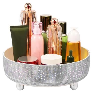 Imagem de Tcwhniev Organizador de maquiagem brilhante para penteadeira, organizador de perfume, rotação de 360°, organizadores de banheiro de strass e armazenamento para bancada, adolescentes, mulheres, meninas