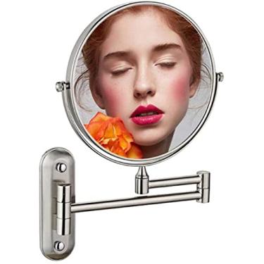 Imagem de Espelho de maquiagem montado na parede, espelho de banheiro de 20 cm, espelho de maquiagem redondo, rotação 360, espelho de maquiagem dupla face, para maquiagem