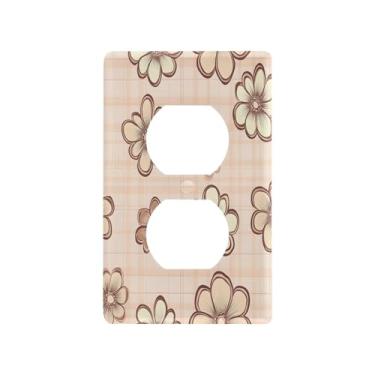 Imagem de Wassud Placa de cobertura para interruptor de luz, marrom, floral, xadrez, decorativa, placa de parede para tomadas elétricas duplex 12 x 7 cm