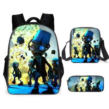 Imagem de Mochila School Bag Plants Zombies Anime, conjunto de 3 peças
