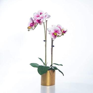 Imagem de Flor artificial com vaso orquídea flores artificiais com vaso orquídea de poliuretano Phalaenopsis plantas falsas em vaso para arranjos de sala de estar