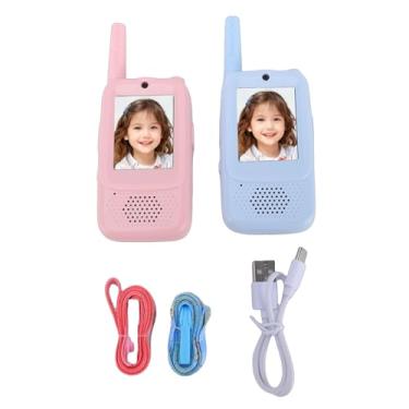 Imagem de OPPWONG Walkie Talkies de Vídeo para Crianças, 2 PCS 650mAh 2 na Tela HD Câmera Trocador de Voz USB C ABS Vídeo Porteiro Portátil Com Emparelhamento Automático Anti Kid Walkie (Azul e rosado)