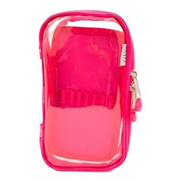 Imagem de Estojo Box Transparente para 50 Pens | Com Divisória e Elástico | Organizador Escolar e de Escritório- 22×15×6 cm cor ROSA