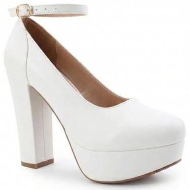 Imagem de Sapato Boneca Meia Pata Salto Grosso Feminino M22 Cor:Branco;Tamanho:38