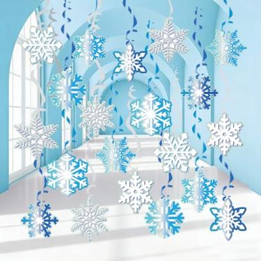 Imagem de Floco de neve de inverno brilhante pendurado redemoinho decoração de Natal serpentinas de teto decoração dupla face floco de neve redemoinho para inverno, férias, aniversário, chá de bebê, Natal, ano