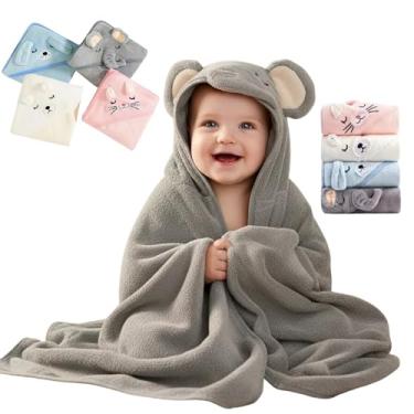 Imagem de Toalha De Banho Infantil Soft Com Capuz Bichinho Bordado Algodão Toque Extremamente Macio Suave Para Pele do Bebê Recém Nascido, Cobertor Para Recém-Nascidos, Super Absorvente (Cinza)