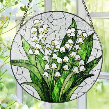 Imagem de Apanhador solar com flores de lírio do vale, vitral para pendurar na janela, plantas verdes de 20 cm, presentes para o dia das mães, presente para a mãe, presente para avó, ideia de presentes
