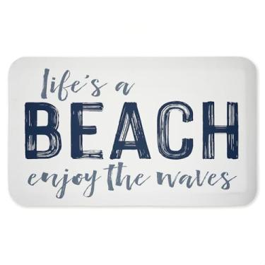 Imagem de Tapete antifadiga Life's A Beach Enjoy Antifadiga, tapete ergonômico acolchoado para cozinha e pé com suporte antiderrapante, tapete confortável ecológico, design por letras e forrado, 76 cm x 45 cm