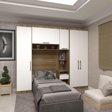 Imagem de Quarto De Solteiro Com Guarda Roupas E Mesa De Cabeceira Paris Luciane Móveis Avelã Pf Com Branco Pf