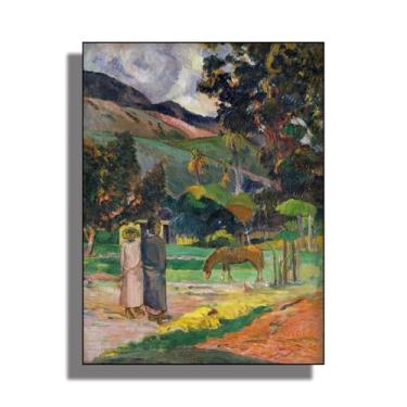 Imagem de OKRA Arte de parede em tela Gauguin - Impressão de paisagem taitiana - Impressionista - Pintura a óleo de paisagem - Adequado para restaurantes de fast food, pet shops e salas de estar. Sem moldura