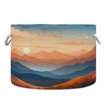 Imagem de JUZIHAI Cesta de armazenamento dobrável para paisagem de montanhas, cesto de roupa suja para bebê, cobertor com alças de corda de algodão, caixa organizadora de armário dobrável para quarto, berçário