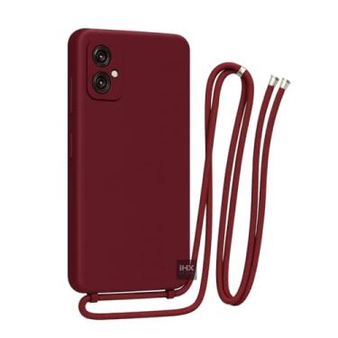 Imagem de Capa Case Capinha Para Motorola Moto G55 Silicone Com Cordão Alça De Pescoço Ajustável Veludo Premium (VINHO)