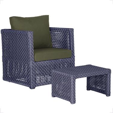 Imagem de Mesa E 1 Poltrona Madri Corda Náutica Estofado 13 Trama Azul