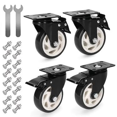 Imagem de Rodas de Rodízios de Grau Industrial, Conjunto de 4 Rodas de Poliuretano sobre Rodízios Pesados ​​de Placa de Alumínio, Rodízios Silenciosos Com Freios Duplos de Travamento para