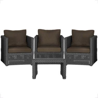 Imagem de Mesa E 3 Poltronas Madri Corda Náutica Estofado 9 Trama Preto