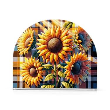 Imagem de Porta-guardanapos de girassóis xadrez, porta-guardanapos acrílico para mesas, suporte de guardanapo vertical para jantar cozinha restaurante decoração de casa acessórios de bar