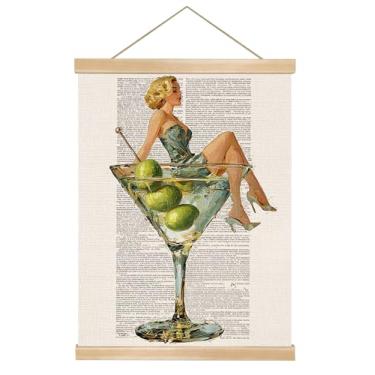 Imagem de You found a duck Arte de parede Martini Girl, pôster vintage de coquetel glamouroso, 35 x 45 cm, estampa em tela de vidro Martini, decoração de parede chique para casa ou bar (Begei-Woman02)