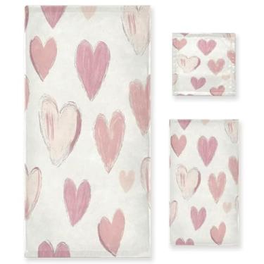 Imagem de Wassud Cute Hearts Conjunto de 3 toalhas de banho para dia dos namorados, toalhas super macias e absorventes para banheiro, toalhas de banho de secagem rápida, toalha de banho para academia, spa