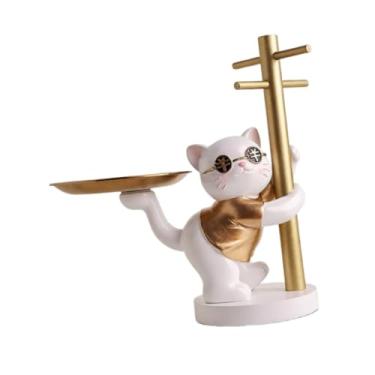 Imagem de Wswqop Bandeja organizadora de chaves em formato de gato para mesa de entrada, com estátua decorativa de gato de desenho animado para pendurar, ideal para, Ouro