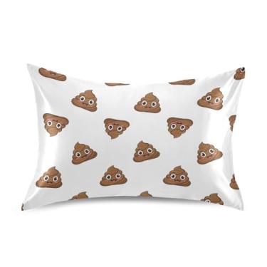 Imagem de Capas de almofada com estampa branca de cocô de desenho animado fronha de seda para cabelo e pele macia e suave fronha de cetim refrescante king size para dormir quente, suores noturnos, cama feminina