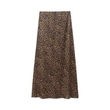 Imagem de Saia Midi De Cintura Alta Com Estampa De Leopardo Para Mulheres, Saia 