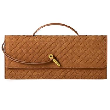 Imagem de XquiziFit Bolsas de mão femininas de tecido de couro para noite bolsas de ombro femininas transversais, Camurça marrom, One Size