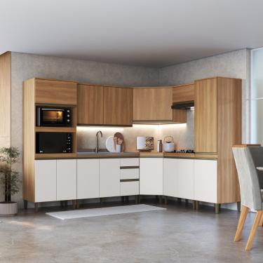Imagem de Cozinha Modulada 8 Peças sem Pia Cecilia J Carvalho - Freijo/Off White
