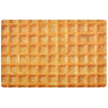 Imagem de Tapete de porta amarelo com padrão de comida de waffles personalizados, tapetes internos de entrada para entrada antiderrapante, tapetes de porta externos laváveis para outono 81 x 50 cm