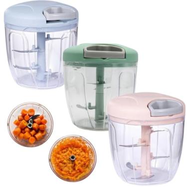 Imagem de Processador de alimentos manual e moedor de carne (com 5 lâminas) para processar alho, legumes e carne (Azul)