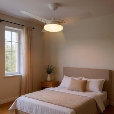 Imagem de Ventilador de Teto Lustre Borda Infinita Pás MDF LED Amarelado 3000K Beltempo Mira 127V (Branco/Branco)