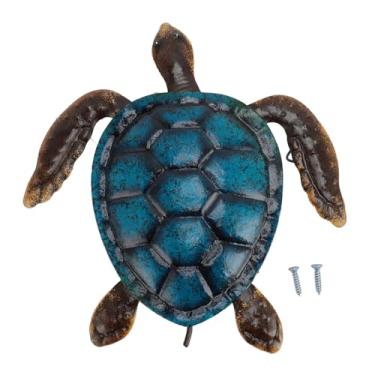 Imagem de CUOFYUNL Decoração de parede de tartaruga, vívida, realista, à prova de ferrugem, metal, estátua de animal marinho, decoração para festa, pátio, casa, aquário (Azul Grande)