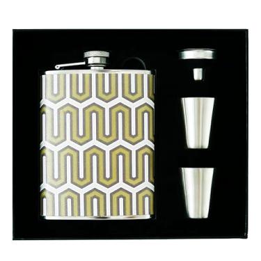 Imagem de Conjunto de presente luxuoso de aço inoxidável de 227 g com 2 copos de shot e capa impressa em couro em funil (padrão em ziguezague)