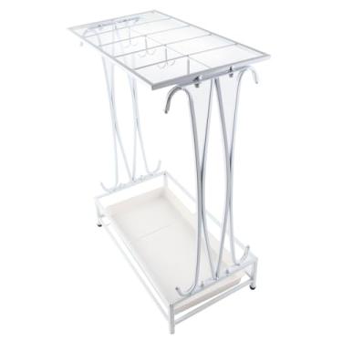 Imagem de POCREATION Suporte para Guarda-chuvas, Suporte de Ferro Com Bandeja de Gotejamento para Casa e Saguão de Hotel, para Guarda-chuvas Com 10 Furos e 8 Ganchos para (Branco)