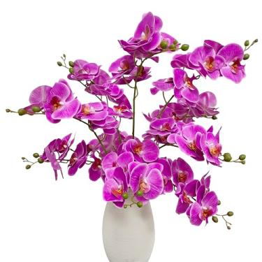 Imagem de ATFL Pacote com 10 flores artificiais de orquídea Piurple, toque real, 68 cm buquês artificiais de seda falsa para festa de casamento, decoração de jardim, orquídeas artificiais para decoração (10