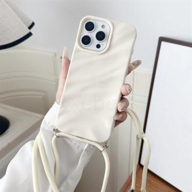 Imagem de Capa de celular com alça transversal, acabamento brilhante e efeito ondulado, para iPhone 15, 16, 17 Pro Max, Air, 14, 13, 12, 11, XR, XS, 7 e 8. Capa de silicone macio, branca, para iPhone 16 Plus.