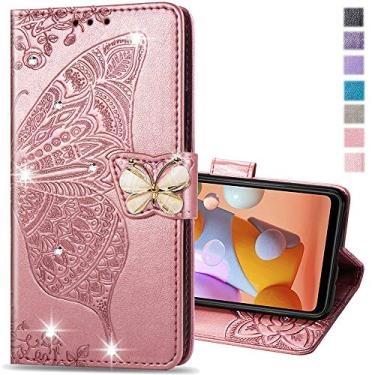 Imagem de COTDINFOR Capa protetora compatível com Samsung Galaxy S23 Glitter Bling com suporte para cartão carteira flip diamante borboleta capa protetora para Samsung Galaxy S23 5G cristal ouro rosa