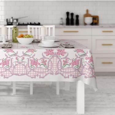 Imagem de Toalha de Mesa Floral Oxford 6 Lugares Retangular – Toalha de Mesa Estampada para Sala de Jantar (PONTO CRUZ)