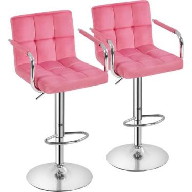 Imagem de Taburete de Bar Yaheetech Terciopelo Giratorio Ajustable Rosa 92-113 c