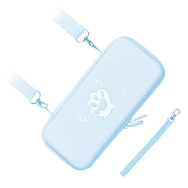 Imagem de Cryfokt Estojo de Transporte Em Formato de Pata de Gato Fofo, Couro PU, Caixa Rígida Com Forro Macio Portátil, Resistência a Arranhões, Grande Capacidade para Acessórios de Console de Jogos (Jacinto Azul)