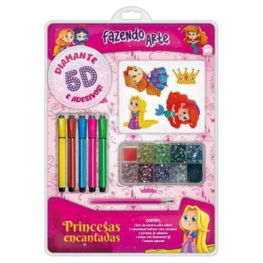 Imagem de Fazendo arte diamante 5d - princesas encantadas: livro de colorir com 