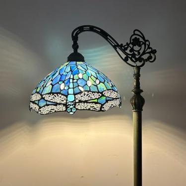 Imagem de Luminária de chão estilo Tiffany com vitral em arco, 30x45x160 cm, haste flexível ajustável, luminária de canto para leitura, decoração para quarto e sala de estar, libélula