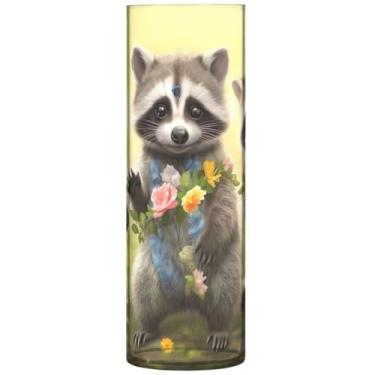 Imagem de Vasos cilíndricos para centros de mesa, animais fofos, guaxinins, engraçados, bonitos, vaso alto, plástico, floral, decoração de outono para quarto, 30 cm x 9,9 cm