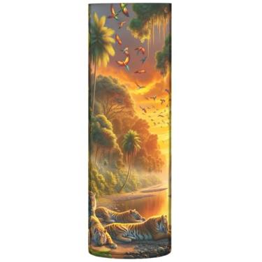 Imagem de Tigre animais tropicais paisagem cilíndrica vasos de flores para buquê grande vaso de plástico bonito personalizado vasos exclusivos para decoração de casa, 30 cm x 9,9 cm