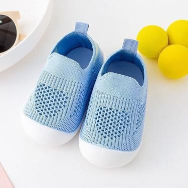Imagem de Sapatos e meias para bebês – Tênis respirável sem cadarço, sola de borracha macia antiderrapante para meninos e meninas, Azul, 14