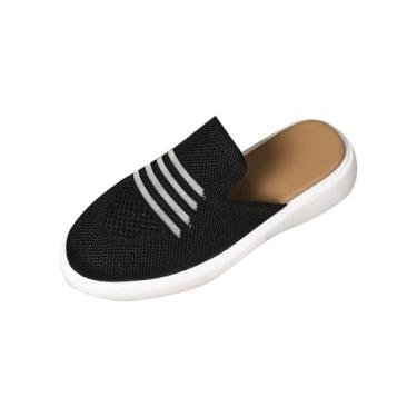 Imagem de Pantufas femininas modernas, casuais, confortáveis, bico redondo, bico fechado, tecido voador, respirável, sem cadarço, Preto, 36